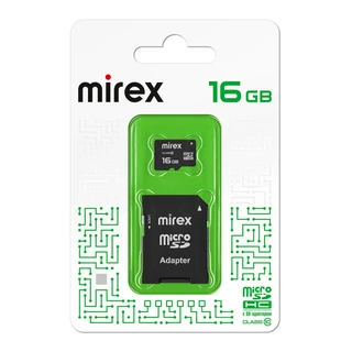 Карта памяти microSDHC Mirex 16 ГБ + адаптер SD 
