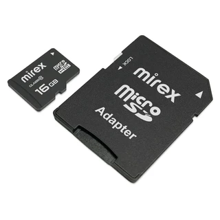 Карта памяти microSDHC Mirex 16 ГБ + адаптер SD 