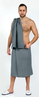 Набор для бани и сауны мужской АРТПОСТЕЛЬ Серый: килт+полотенце 145х70 см, вафельное полотно 