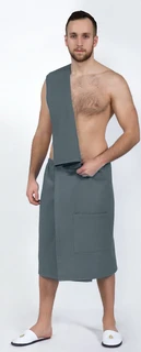 Набор для бани и сауны мужской АРТПОСТЕЛЬ Серый: килт+полотенце 145х70 см, вафельное полотно 