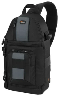 Сумка-рюкзак для фотоаппарата Lowepro Slingshot 202 AW черный текстиль, место для дополнительного объектива, крепление для штатива, внешние габариты (ВхТхД): 45х25.50х25 см 