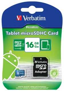 Карта памяти MicroSD Verbatim 16Gb Class 10 UHS-I + адаптер SD синий 