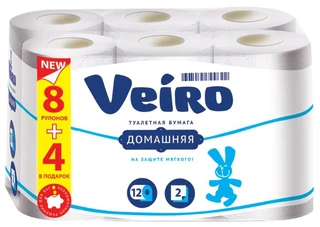 Туалетная бумага Veiro Домашняя 2-сл 4 рул. белая 