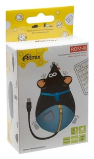 Мышь Ritmix ROM-111 USB, черный/белый, оптическая, 3кн., 1,2м, 800dpi 