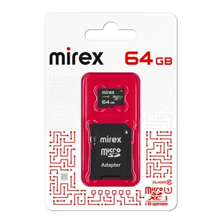 Карта памяти microSDXC Mirex 64 ГБ + адаптер SD 