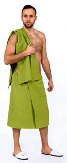 Набор для бани и сауны мужской АРТПОСТЕЛЬ Фисташка: килт+полотенце 145х70 см, вафельное полотно 