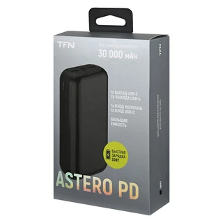 Внешний аккумулятор TFN Astero 30 PD, 30000 мАч, черный 