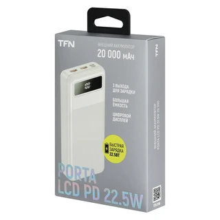 Внешний аккумулятор TFN Porta LCD PD, 20000 мАч, белый 
