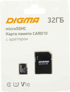 Карта памяти microSDHC DIGMA CARD10 32 ГБ + адаптер SD 