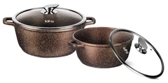 Купить Набор посуды LARA LR02-111  литой алюм, мрамор, 2 пр., (кастр. 3.1л + 5,0л) стеклян. крышки / Народный дискаунтер ЦЕНАЛОМ