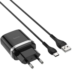 Купить Сетевое зарядное устройство hoco C12Q Smart Black + кабель Type-C / Народный дискаунтер ЦЕНАЛОМ