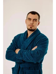 Купить Халат махровый Синий, размер: 48, с шалевым воротником / Народный дискаунтер ЦЕНАЛОМ