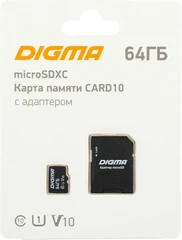 Купить Карта памяти microSDXC DIGMA CARD10 64 ГБ + адаптер SD / Народный дискаунтер ЦЕНАЛОМ