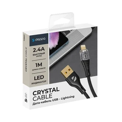 Купить Кабель Deppa Crystal USB-A 2.0 - Lightning, 1 м, 2 А, черный (72501) / Народный дискаунтер ЦЕНАЛОМ