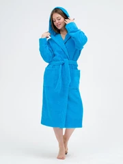 Купить Халат махровый Голубой, размер: 40-42, с капюшоном / Народный дискаунтер ЦЕНАЛОМ