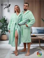 Купить Халат махровый Ментол, размер: 52-54, с капюшоном / Народный дискаунтер ЦЕНАЛОМ