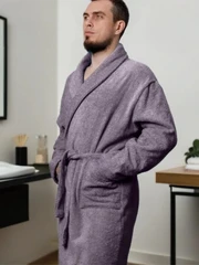 Купить Халат махровый Светло-серый, размер: 64-66, с шалевым воротником / Народный дискаунтер ЦЕНАЛОМ