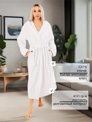 Купить Халат махровый Белый, размер: 60-62, с капюшоном / Народный дискаунтер ЦЕНАЛОМ