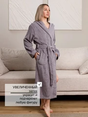 Купить Халат махровый Светло-серый, размер: 64-66, с капюшоном / Народный дискаунтер ЦЕНАЛОМ