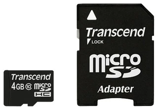 Карта памяти MicroSD Transcend 4Gb Class 10 + адаптер SD