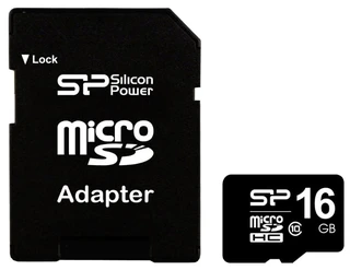Карта памяти MicroSD 16Gb Class 10 Silicon Power + адаптер SD