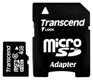Карта памяти MicroSD 4Gb Class  4 Transcend + адаптер SD