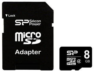 Карта памяти Silicon Power MicroSDHC 8Gb Class 10 + адаптер SD