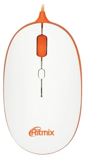 Мышь Ritmix ROM-318 USB, белый/оранжевый, оптическая, 4кн., 1,2м, 1000/1600dpi 