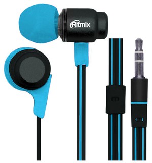 Наушники Ritmix RH-185 вкладыши, алюм.корпус, 20-22000Гц, 16 Ом, 92 дБ, 1.2м, черный/синий 
