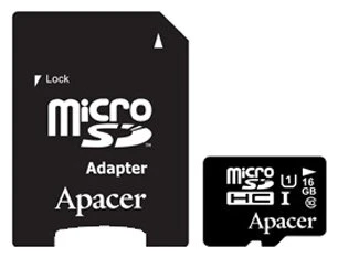 Карта памяти microSD Apacer Class 10 UHS-I U1 16GB + SD adapter (AP16GMCSH10U1-R)