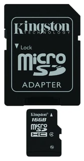 Карта памяти MicroSDHC Kingston 16Gb Class  4 + адаптер SD (SDC4)