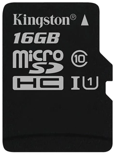 Карта памяти MicroSD Kingston 16Gb Class 10 UHS-I + адаптер SD (SDCS/16GB) 