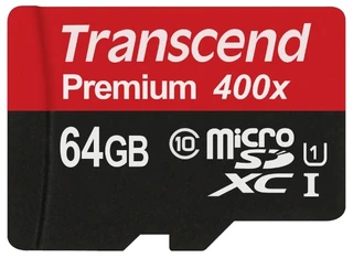 Карта памяти MicroSDXC Transcend 64Gb Class 10 UHS-I + адаптер SD 