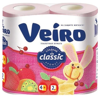 Туалетная бумага Veiro Classic 2-сл 4 рул. розовая 