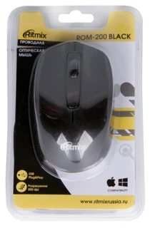 Мышь проводная Ritmix ROM-200 Black USB 