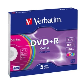 Диск DVD+R Verbatim 4.7Gb 16x Color Slim Case, 5 шт