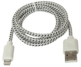 Дата кабель Apple 8pin, Defender ACH01-03T 1.0 м, тканевая оплетка, чёрный/белый