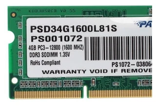Оперативная память DDR3L 1600 Patriot memory 4GB (PSD34G1600L81S) 