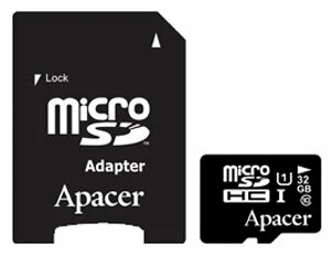 Карта памяти microSDHC Apacer Class 10 UHS-I U1 32GB + SD adapter (AP32GMCSH10U1-R)