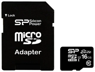 Карта памяти MicroSDHC Silicon Power 16Gb Class 10 + адаптер SD
