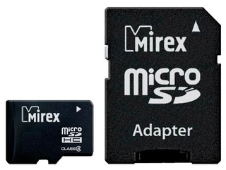 Карта памяти MicroSDHC Mirex 4Gb Class  4 + адаптер SD 