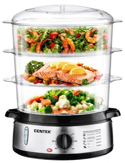 Пароварка CENTEK CT-1457, серебристый/черный 