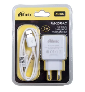 Сетевое зарядное устройство Ritmix RM-2095AC белый + кабель microUSB 