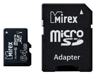 Карта памяти microSDXC Mirex Class 10 UHS-I U1 64GB + SD adapter (13613-AD10SD64) 