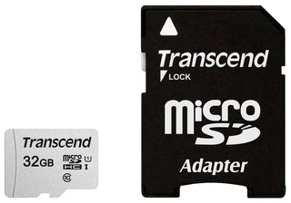 Карта памяти microSDHC Transcend Class 10 UHS-1 U1, 32GB + SD адаптер (TS32GUSD300S-A) 