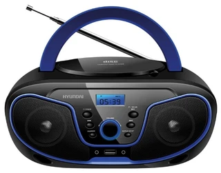 Аудиомагнитола Hyundai H-PCD160, черный/синий, 4Вт, CD/MP3, FM, USB/SD, дисплей, питание от сети 
