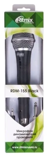 Микрофон для караоке Ritmix RDM-155 пластик, черный, 50-10000Гц, 50дБ, 600 Ом, jack 6,3мм, съёмный шнур, 5.0м 