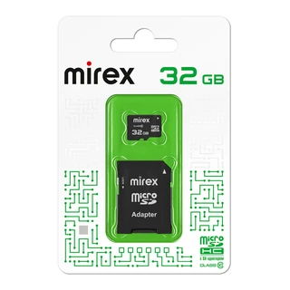 Карта памяти microSDHC Mirex 32 ГБ + адаптер SD 