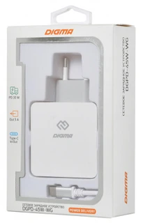 Сетевое зарядное устройство DIGMA DGPD-45W-WG белый 