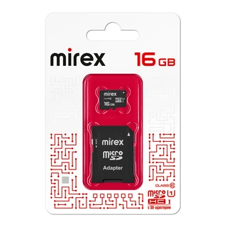 Карта памяти microSDHC Mirex 16GB + SD adapter (13613-ADSUHS16) 